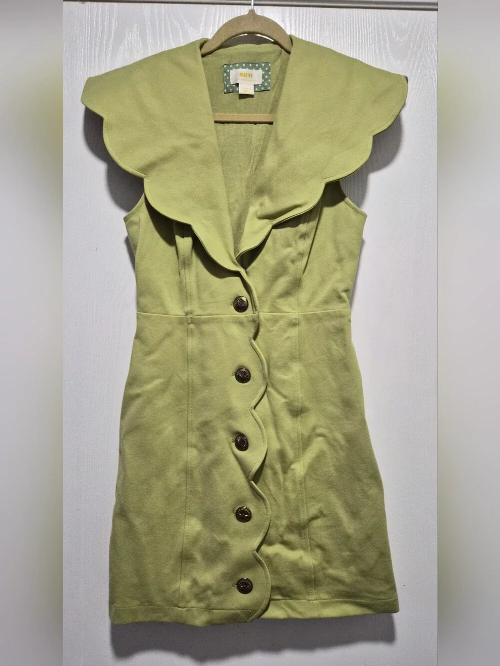 Maeve Anthropologie Scalloped Buttondown Green Mini Dress Size XS - Picture 4 of 14